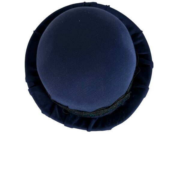 Wool Bowler Hat Navy With Black Lace Green Sequin Trim Elegant Classic Style main image 11